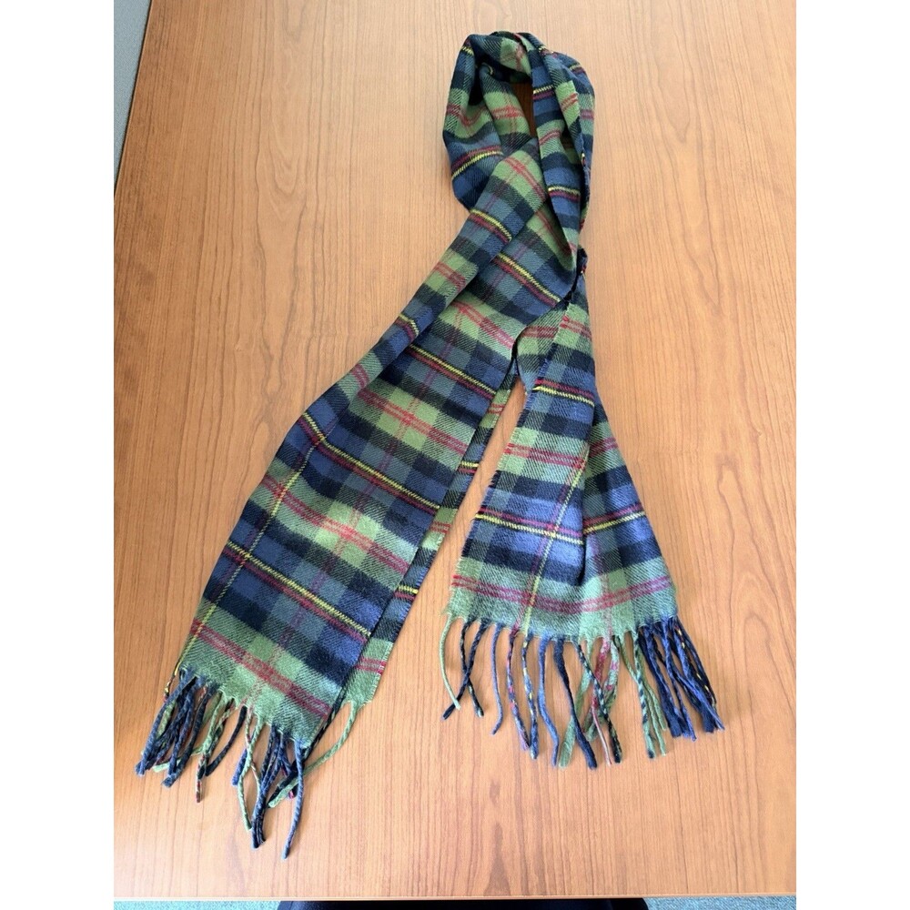 CHRISTIAN DIOR Cashmaire Acrylic Scarf Fringed Tartan Plaid Made In Korea 54x12